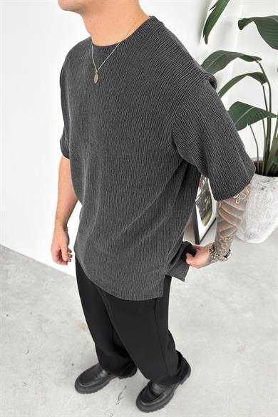 Antrasit Fitilli Basic Relaxed Tişört
