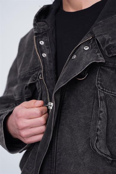 Antrasit Kapüşonlu Antrasit Erkek Denim Oversize Ceket