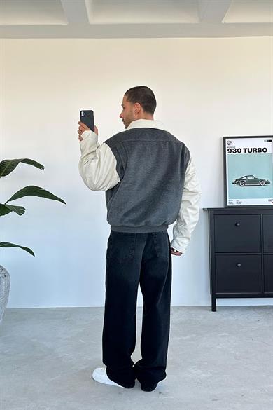 Antrasit Kaşe Oversize Bomber Ceket