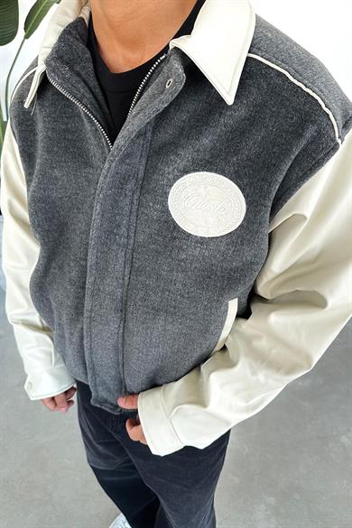 Antrasit Kaşe Oversize Bomber Ceket