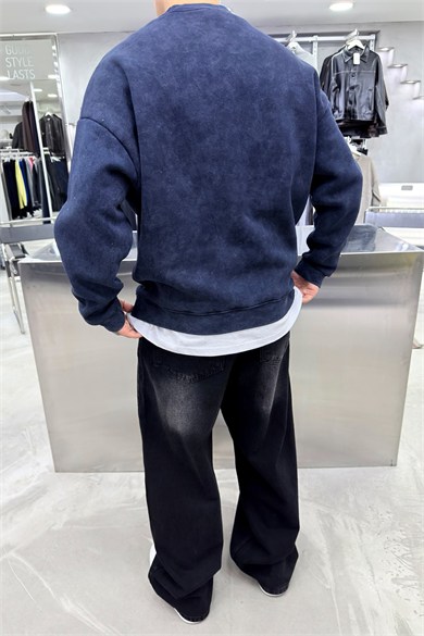 Antrasit Nakış Detaylı Yıkamalı Sweatshirt