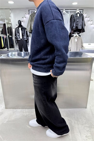 Antrasit Nakış Detaylı Yıkamalı Sweatshirt