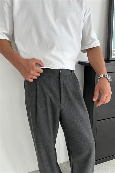 Antrasit Pile Detay 01 Baggy Kumaş Pantolon