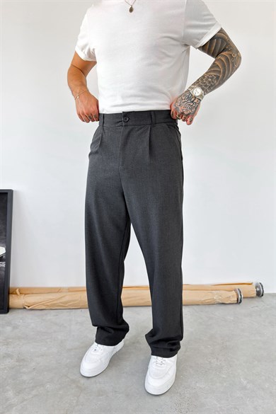 Antrasit Pileli Baggy Fit Kumaş Pantolon