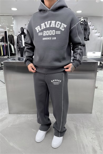 Antrasit Ravage Nakışlı Oversize Eşofman Takımı