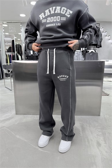 Antrasit Ravage Nakışlı Oversize Eşofman Takımı
