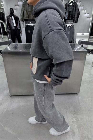 Antrasit Ravege Studio Yıkamalı Oversize Sweatshirt