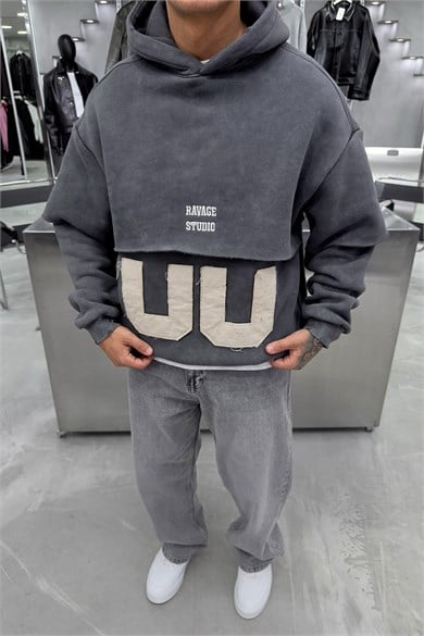 Antrasit Ravege Studio Yıkamalı Oversize Sweatshirt