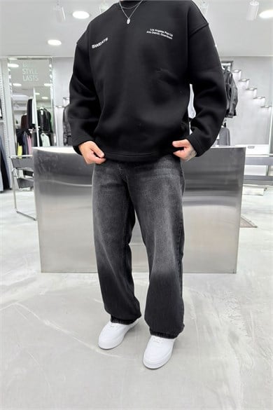 Antrasit Soft Degrade Basic Baggy Pantolon
