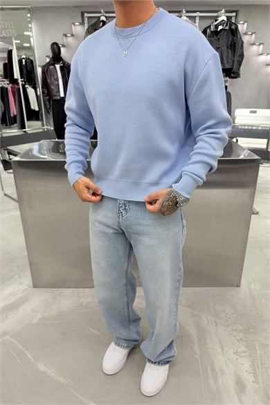 Bebe Mavi Basic Premium Düğme Detaylı Boxy Fit Kazak