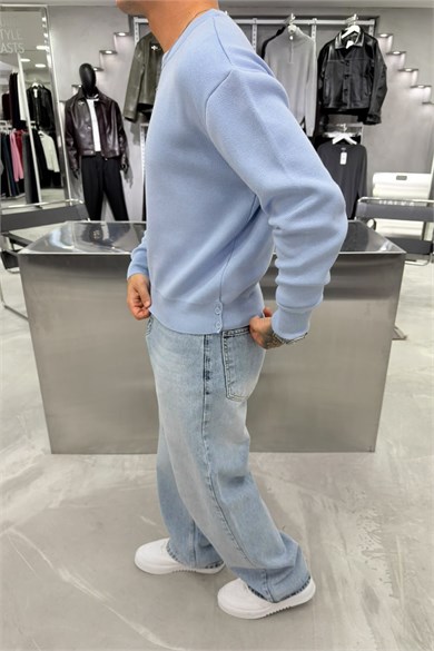 Bebe Mavi Basic Premium Düğme Detaylı Boxy Fit Kazak