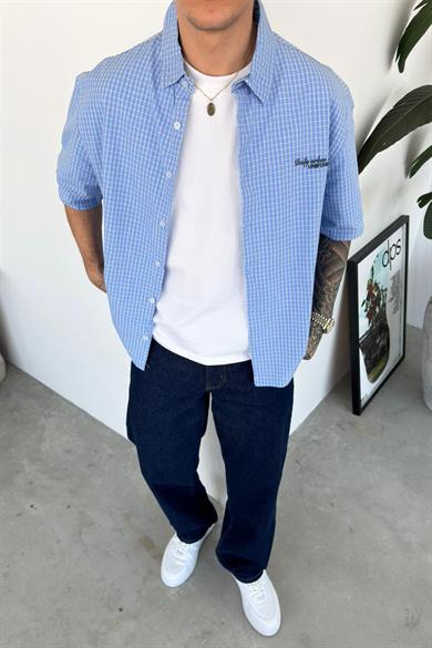 Bebe Mavi Daily Nakış Kareli Old School Oversize Gömlek