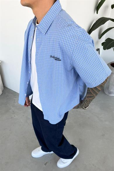 Bebe Mavi Daily Nakış Kareli Old School Oversize Gömlek
