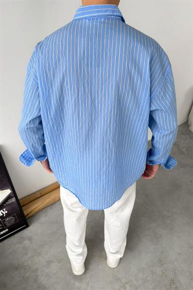 Bebe Mavi Daily Nakışlı Çizgili Oversize Gömlek