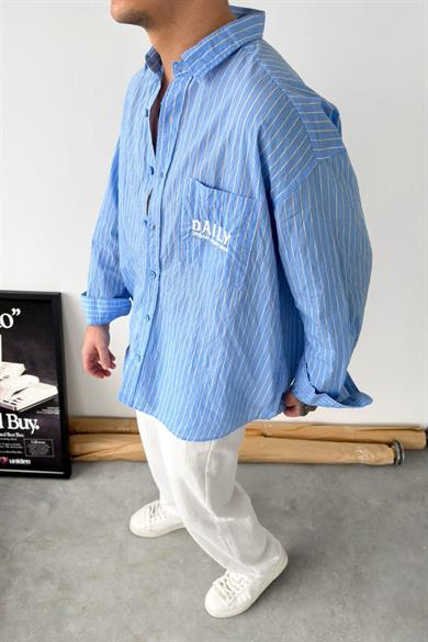 Bebe Mavi Daily Nakışlı Çizgili Oversize Gömlek