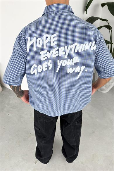 Bebe Mavi Hope Baskılı Kareli Gömlek