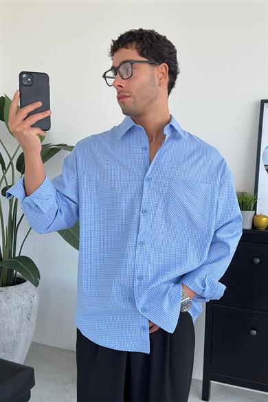Bebe Mavi Kareli Old School Oversize Gömlek
