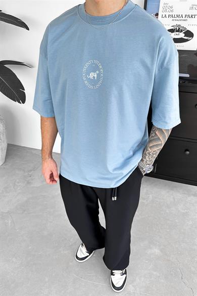Bebe Mavi Minimal Tiger Baskılı Oversize Tişört