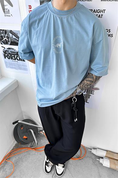 Bebe Mavi Minimal Tiger Baskılı Oversize Tişört