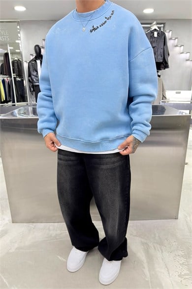 Bebe Mavi Nakış Detaylı Yıkamalı Sweatshirt