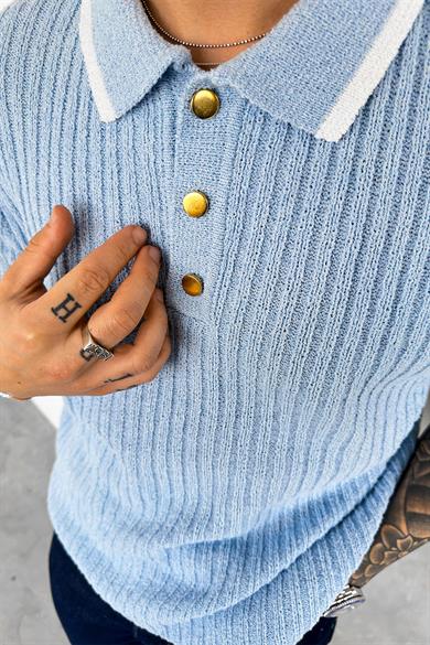 Bebe Mavi Old Money Oversize Polo Yaka Tişört