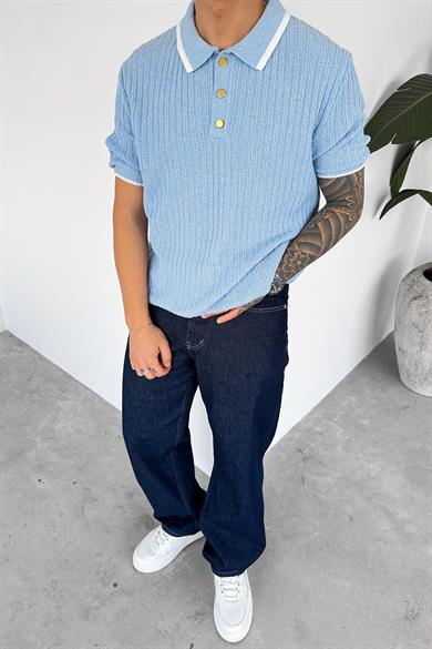 Bebe Mavi Old Money Oversize Polo Yaka Tişört