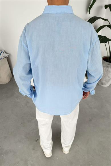Bebe Mavi Oversize Fresh Keten Gömlek