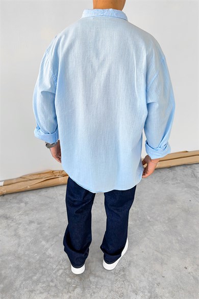 Bebe Mavi Oversize Fresh Keten Gömlek