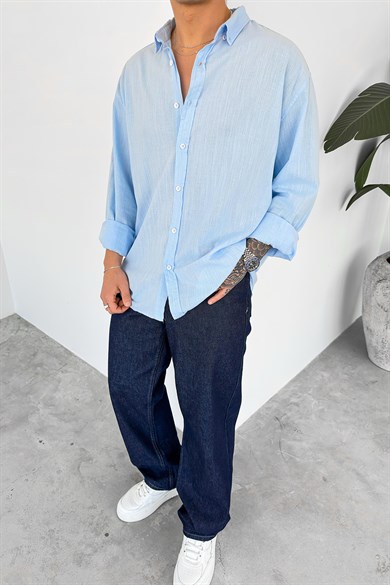 Bebe Mavi Oversize Fresh Keten Gömlek