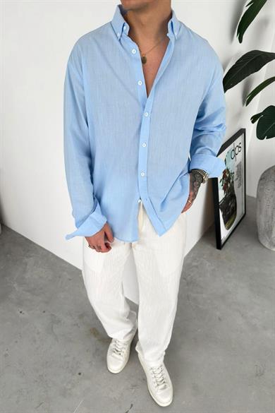 Bebe Mavi Oversize Fresh Keten Gömlek