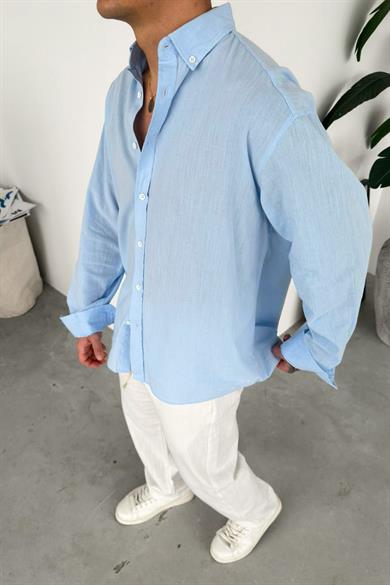 Bebe Mavi Oversize Fresh Keten Gömlek