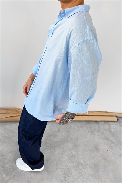 Bebe Mavi Oversize Fresh Keten Gömlek