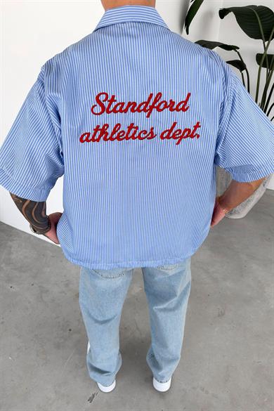 Bebe Mavi StandFord Nakış Çizgili Gömlek