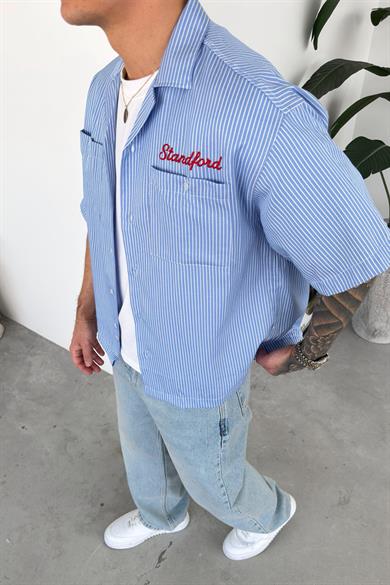 Bebe Mavi StandFord Nakış Çizgili Gömlek