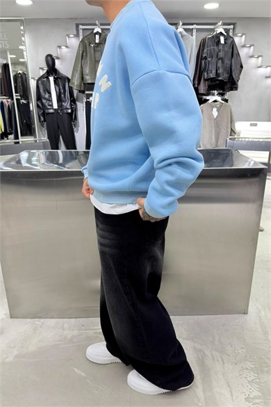 Bebe Mavi Unkown Nakışlı Oversize Sweatshirt