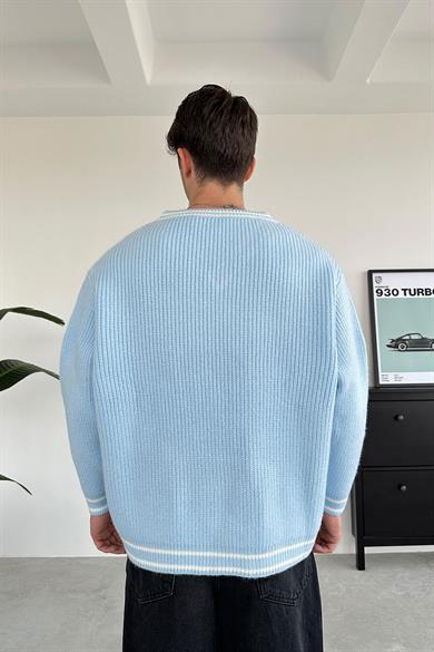 Bebe Mavi V Yaka Triko Oversize Kazak