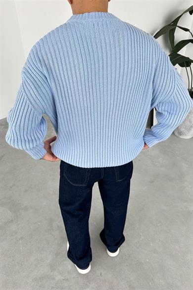 Bebe Mavisi Bisiklet Yaka Fitilli Oversize Triko Kazak