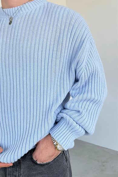 Bebe Mavisi Bisiklet Yaka Fitilli Oversize Triko Kazak