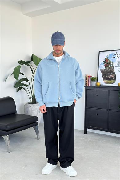 Bebe Mavisi Cozy Basic Çift Fermuar Oversize Sweatshirt