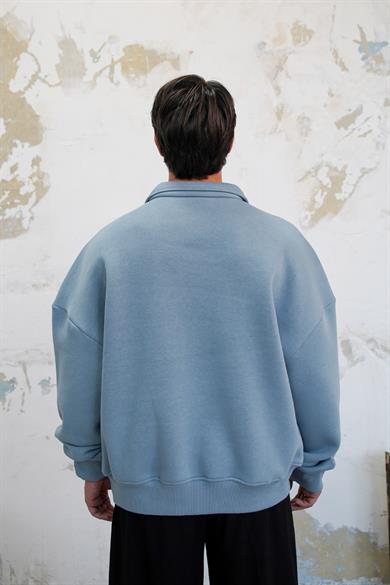 Bebe Mavisi Cozy Basic Oversize Polo Yaka Sweatshirt