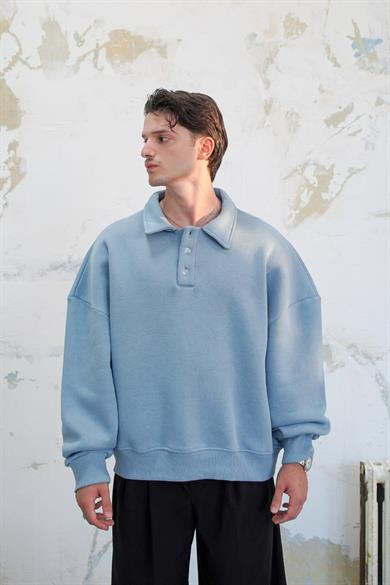 Bebe Mavisi Cozy Basic Oversize Polo Yaka Sweatshirt