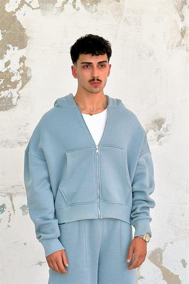 Bebe Mavisi Cozy Basic Tam Fermuar Oversize Sweatshirt