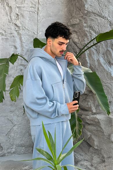 Bebe Mavisi Cozy Basic Tam Fermuar Oversize Sweatshirt