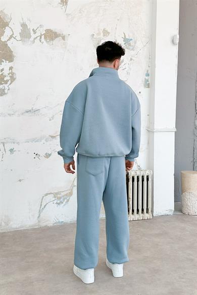 Bebe Mavisi Cozy Basic Yarım Fermuar Oversize Sweatshirt
