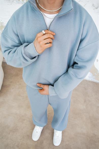 Bebe Mavisi Cozy Basic Yarım Fermuar Oversize Sweatshirt