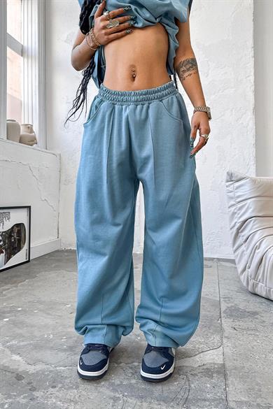 Bebe Mavisi Cozy Premium Pileli Baggy Eşofman