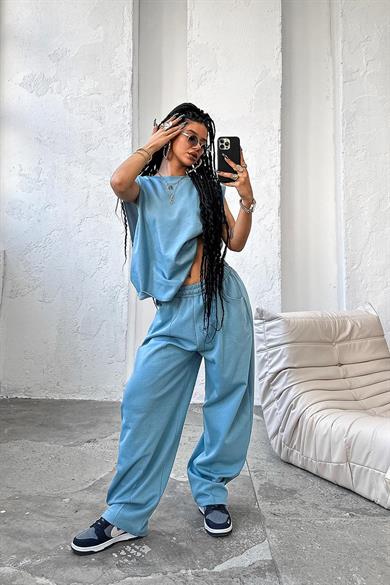 Bebe Mavisi Cozy Premium Pileli Baggy Eşofman