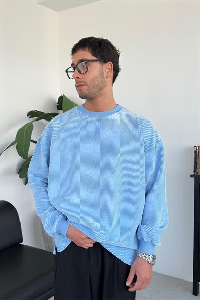 Bebe Mavisi Fitilli Kadife Basic Sweat