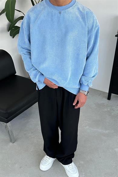 Bebe Mavisi Fitilli Kadife Basic Sweat