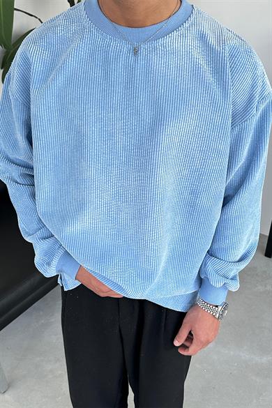 Bebe Mavisi Fitilli Kadife Basic Sweat